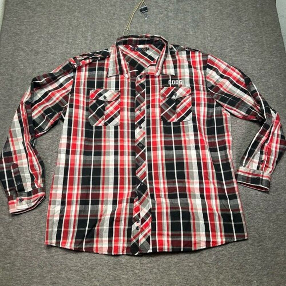COOGI Shirt‎ 4XL Mens Red Plaid Button Up Urban Casual Streetwear